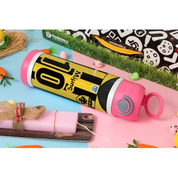 ΑΕΚ εμφάνιση, Easter candle, Childrens hot water bottle, stainless steel, with safety straw, PINK (500ml)