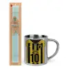 Easter Set, metallic thermal cup (300ml) & aromatic flat Easter candle (30cm) (TURQUOISE)