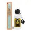 Easter Set, metallic aluminum water bottle (500ml) & scented flat candle (30cm) (TURQUOISE)