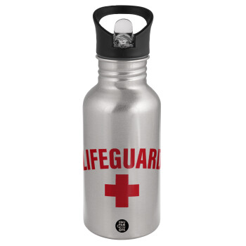Lifeguard, Παγούρι νερού Ασημένιο με καλαμάκι, ανοξείδωτο ατσάλι 500ml