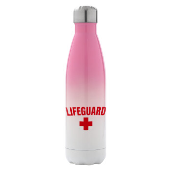 Lifeguard, Μεταλλικό παγούρι θερμός Ροζ/Λευκό (Stainless steel), διπλού τοιχώματος, 500ml