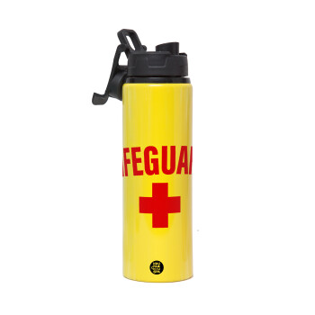 Lifeguard, Metallic water bottle with safety lid, 850ml aluminum