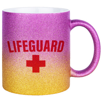 Lifeguard, Κούπα Χρυσή/Ροζ Glitter, κεραμική, 330ml
