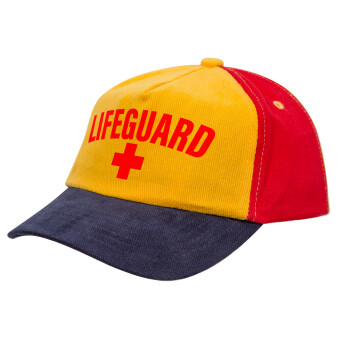 Lifeguard, Καπέλο παιδικό Baseball, 100% Βαμβακερό, Low profile, Κίτρινο/Μπλε/Κόκκινο