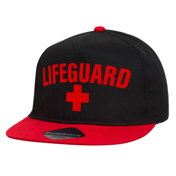 Lifeguard, Καπέλο παιδικό Flat Snapback, Μαύρο/Κόκκινο (100% ΒΑΜΒΑΚΕΡΟ, ΠΑΙΔΙΚΟ, UNISEX, ONE SIZE)