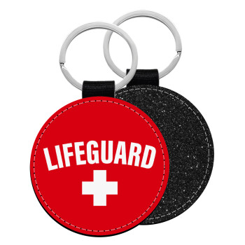 Lifeguard, Μπρελόκ Δερματίνη, στρογγυλό ΜΑΥΡΟ (5cm)
