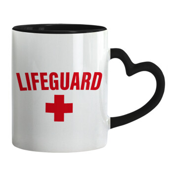 Lifeguard, Κούπα καρδιά χερούλι μαύρη, κεραμική, 330ml