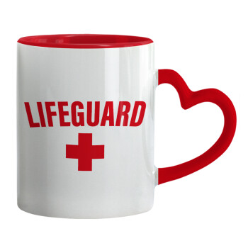 Lifeguard, Κούπα καρδιά χερούλι κόκκινη, κεραμική, 330ml