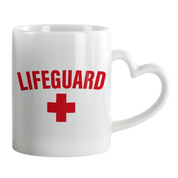 Lifeguard, Κούπα καρδιά χερούλι λευκή, κεραμική, 330ml