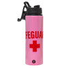 Metallic water bottle with safety lid, 850ml aluminum