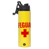 Metallic water bottle with safety lid, 850ml aluminum