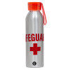Aluminum Sports Bottle 650ml – Silver with Red Cap and Silicone Strap