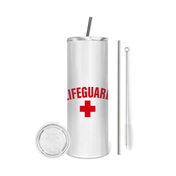 Lifeguard, Eco friendly ποτήρι θερμό (tumbler) από ανοξείδωτο ατσάλι 600ml, με μεταλλικό καλαμάκι & βούρτσα καθαρισμού