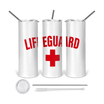 Lifeguard, 360 Eco friendly ποτήρι θερμό (tumbler) από ανοξείδωτο ατσάλι 600ml, με μεταλλικό καλαμάκι & βούρτσα καθαρισμού