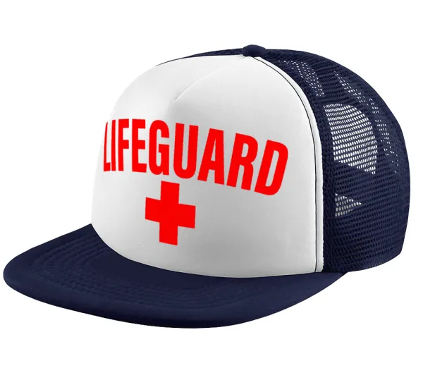 Lifeguard — Adult Soft Trucker Hat with Dark Blue/White Mesh (POLYESTER, ADULT, UNISEX, ONE SIZE)