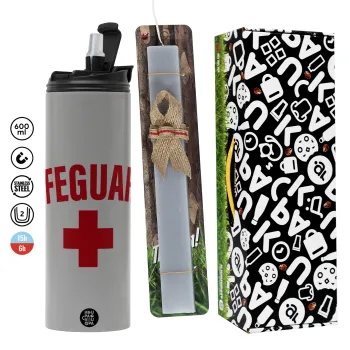 Lifeguard, Πασχαλινή Λαμπάδα με Travel Tumbler θερμό (600ml, BPA free) & κερί αρωματικό πλακέ (30cm) (ΓΚΡΙ)