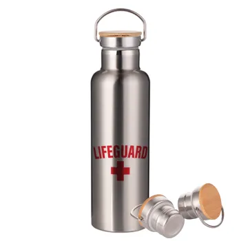 Lifeguard, Stainless steel Silver with wooden lid (bamboo), double wall, 750ml