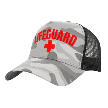 Lifeguard, Adult Structured Trucker Hat, with Mesh, (Camouflage) Army Camo (100% COTTON, ADULT, UNISEX, ONE SIZE)