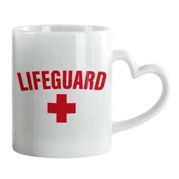 Lifeguard, Κούπα καρδιά χερούλι λευκή, κεραμική, 330ml
