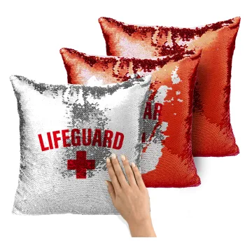 Lifeguard, Μαξιλάρι καναπέ Μαγικό Κόκκινο με πούλιες 40x40cm περιέχεται το γέμισμα
