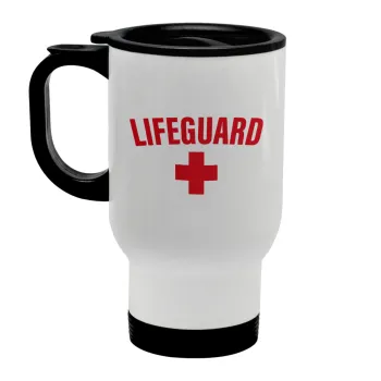 Lifeguard, Stainless steel travel mug with lid, double wall white 450ml