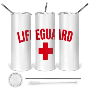 Lifeguard, Tumbler ποτήρι θερμό από ανοξείδωτο ατσάλι 600ml, με μεταλλικό καλαμάκι & βούρτσα καθαρισμού