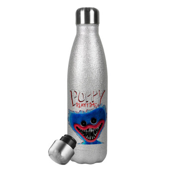 Poppy Playtime Huggy wuggy, Metallic Glitter Silver Thermos Flask (Stainless steel), double-walled, 500ml