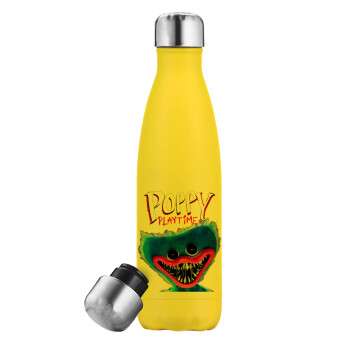 Poppy Playtime Huggy wuggy, Yellow Stainless Steel Metallic Thermos, double-walled, 500ml