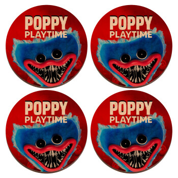 Poppy Playtime Huggy wuggy, ΣΕΤ x4 Σουβέρ ξύλινα στρογγυλά plywood (9cm)