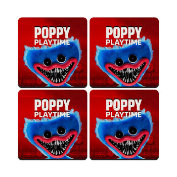 Poppy Playtime Huggy wuggy, ΣΕΤ 4 Σουβέρ ξύλινα τετράγωνα (9cm)