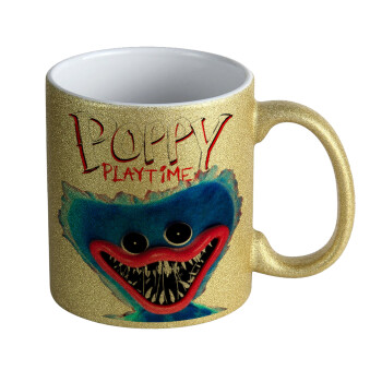 Poppy Playtime Huggy wuggy, Κούπα Χρυσή Glitter που γυαλίζει, κεραμική, 330ml