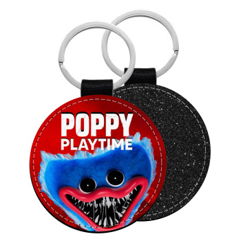 Poppy Playtime Huggy wuggy, Μπρελόκ Δερματίνη, στρογγυλό ΜΑΥΡΟ (5cm)