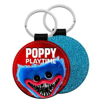 Poppy Playtime Huggy wuggy, Μπρελόκ Δερματίνη, στρογγυλό ΜΠΛΕ (5cm)