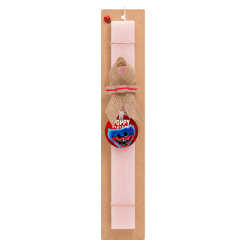 Poppy Playtime Huggy wuggy, Easter Set, wooden keychain & scented flat Easter candle (30cm) (PINK)