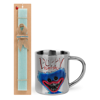 Poppy Playtime Huggy wuggy, Easter Set, metallic thermal cup (300ml) & aromatic flat Easter candle (30cm) (TURQUOISE)