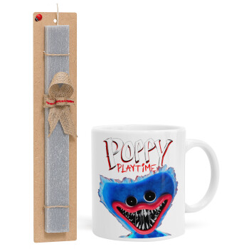 Poppy Playtime Huggy wuggy, Easter Set, Ceramic Cup (330ml) & Easter aromatic flat candle (30cm) (GRAY)