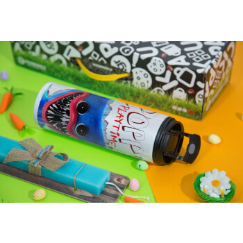 Poppy Playtime Huggy wuggy, Easter candle,Travel Tumbler 2 Lids, with metal straw & cleaning brush & aromatic flat candle (30cm) (BLUE)