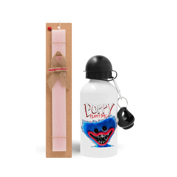 Poppy Playtime Huggy wuggy, Easter Set, metallic aluminum bottle (500ml) & aromatic flat Easter candle (30cm) (PINK)