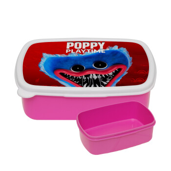 Poppy Playtime Huggy wuggy, ΡΟΖ παιδικό δοχείο φαγητού (lunchbox) πλαστικό (BPA-FREE) Lunch Βox M18 x Π13 x Υ6cm