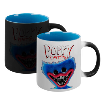 Poppy Playtime Huggy wuggy, Κούπα Μαγική εσωτερικό μπλε, κεραμική 330ml που αλλάζει χρώμα με το ζεστό ρόφημα