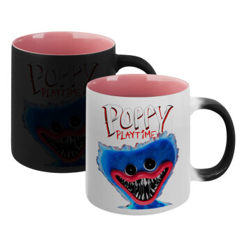 Poppy Playtime Huggy wuggy, Κούπα Μαγική εσωτερικό ΡΟΖ, κεραμική 330ml που αλλάζει χρώμα με το ζεστό ρόφημα