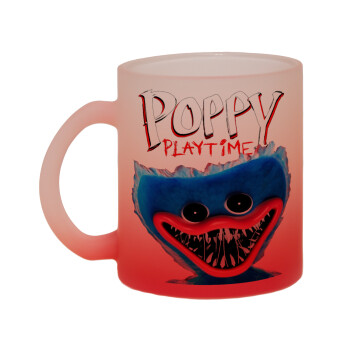 Poppy Playtime Huggy wuggy, Κούπα γυάλινη δίχρωμη με βάση το κόκκινο ματ, 330ml