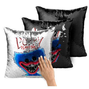 Poppy Playtime Huggy wuggy, Μαξιλάρι καναπέ Μαγικό Μαύρο με πούλιες 40x40cm περιέχεται το γέμισμα