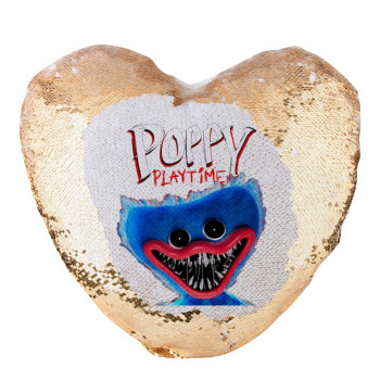 Poppy Playtime Huggy wuggy, Μαξιλάρι καναπέ καρδιά Μαγικό Χρυσό με πούλιες 40x40cm περιέχεται το  γέμισμα