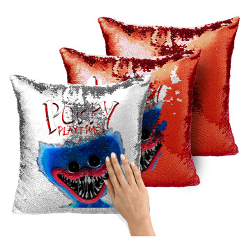 Poppy Playtime Huggy wuggy, Μαξιλάρι καναπέ Μαγικό Κόκκινο με πούλιες 40x40cm περιέχεται το γέμισμα