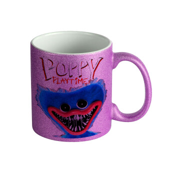 Poppy Playtime Huggy wuggy, Κούπα Μωβ Glitter που γυαλίζει, κεραμική, 330ml