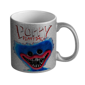Poppy Playtime Huggy wuggy, Κούπα Ασημένια Glitter που γυαλίζει, κεραμική, 330ml