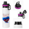 Metallic water bottle with safety lid, 850ml aluminum