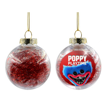 Poppy Playtime Huggy wuggy, Χριστουγεννιάτικη μπάλα δένδρου διάφανη με κόκκινο γέμισμα 8cm