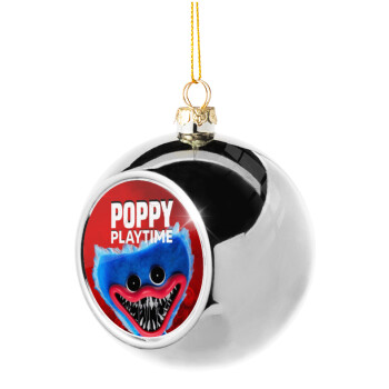 Poppy Playtime Huggy wuggy, Χριστουγεννιάτικη μπάλα δένδρου Ασημένια 8cm